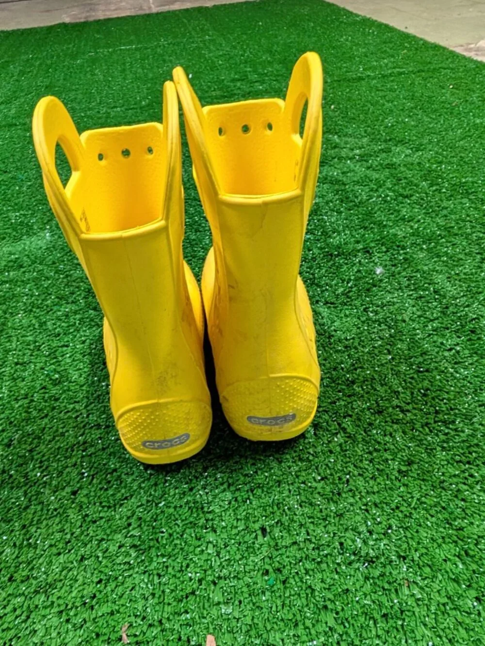 Yellow Kids Crocs Rain Boots - child size J1